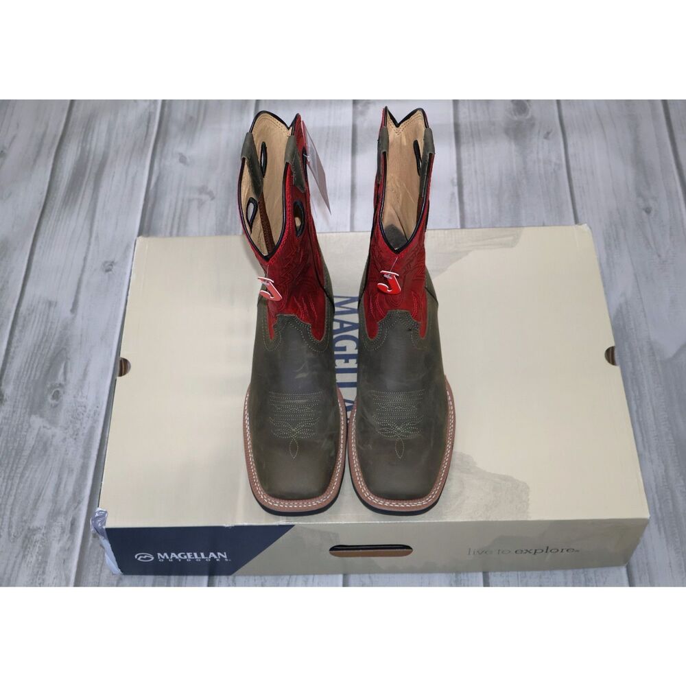 NEW Justin Show Stopper 11” Cowboy Boots Square Toe Red Leather FN7120 Mens 10D - Picture 4 of 13